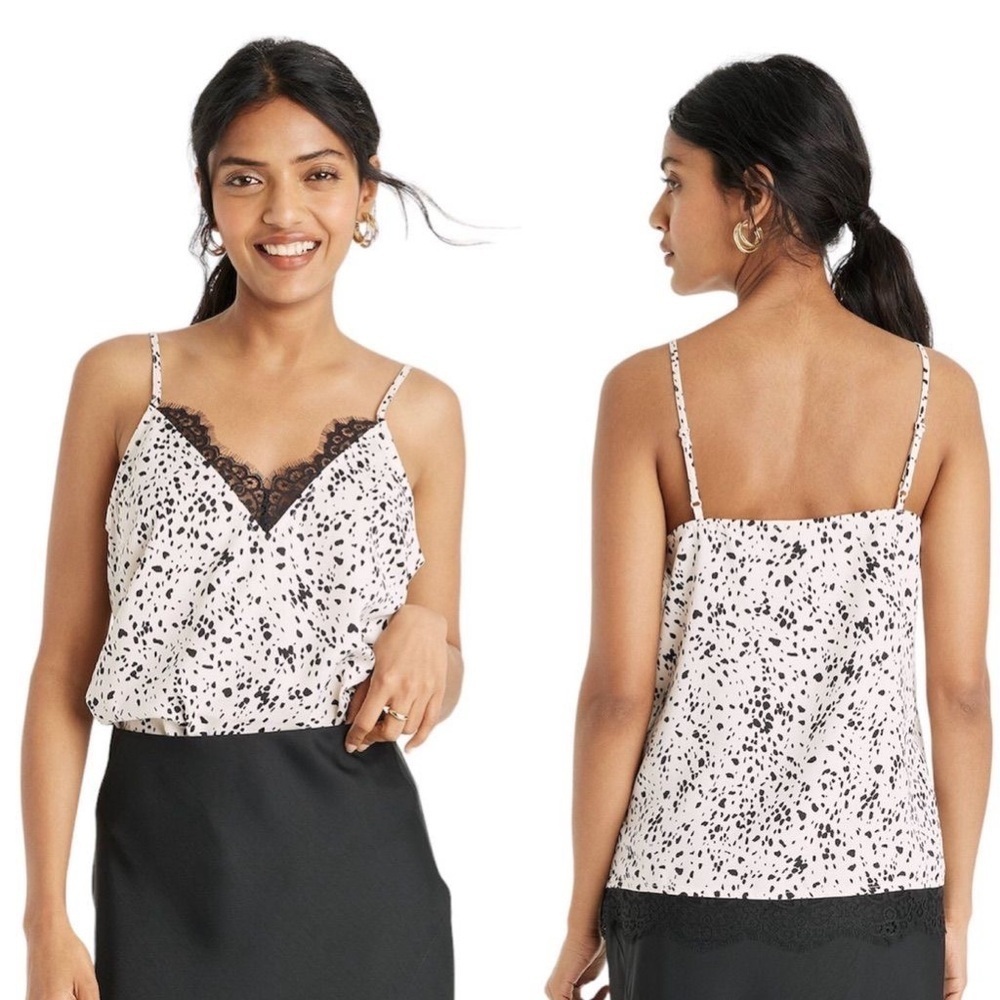 A New Day NWT Black and Ivory Lace Slip Cami Top Blouse Size Small